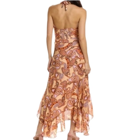 NWT A.L.C. Amina Nude Peach Multi Print Handkerchief Hem Silk Maxi Dress - Sz 6 - Picture 2 of 10